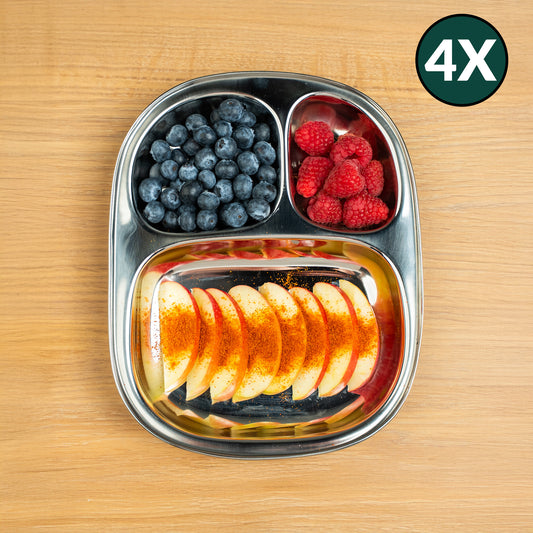 Edelstahl Kinderteller mit Fächern eckig (4er Set)