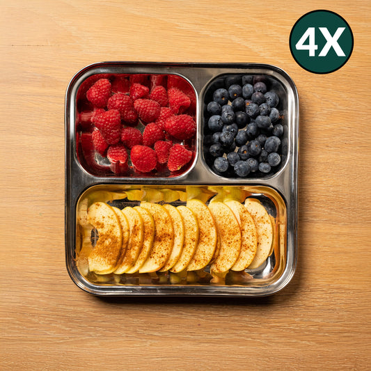 Edelstahl Kinderteller mit Fächern eckig (4er Set)