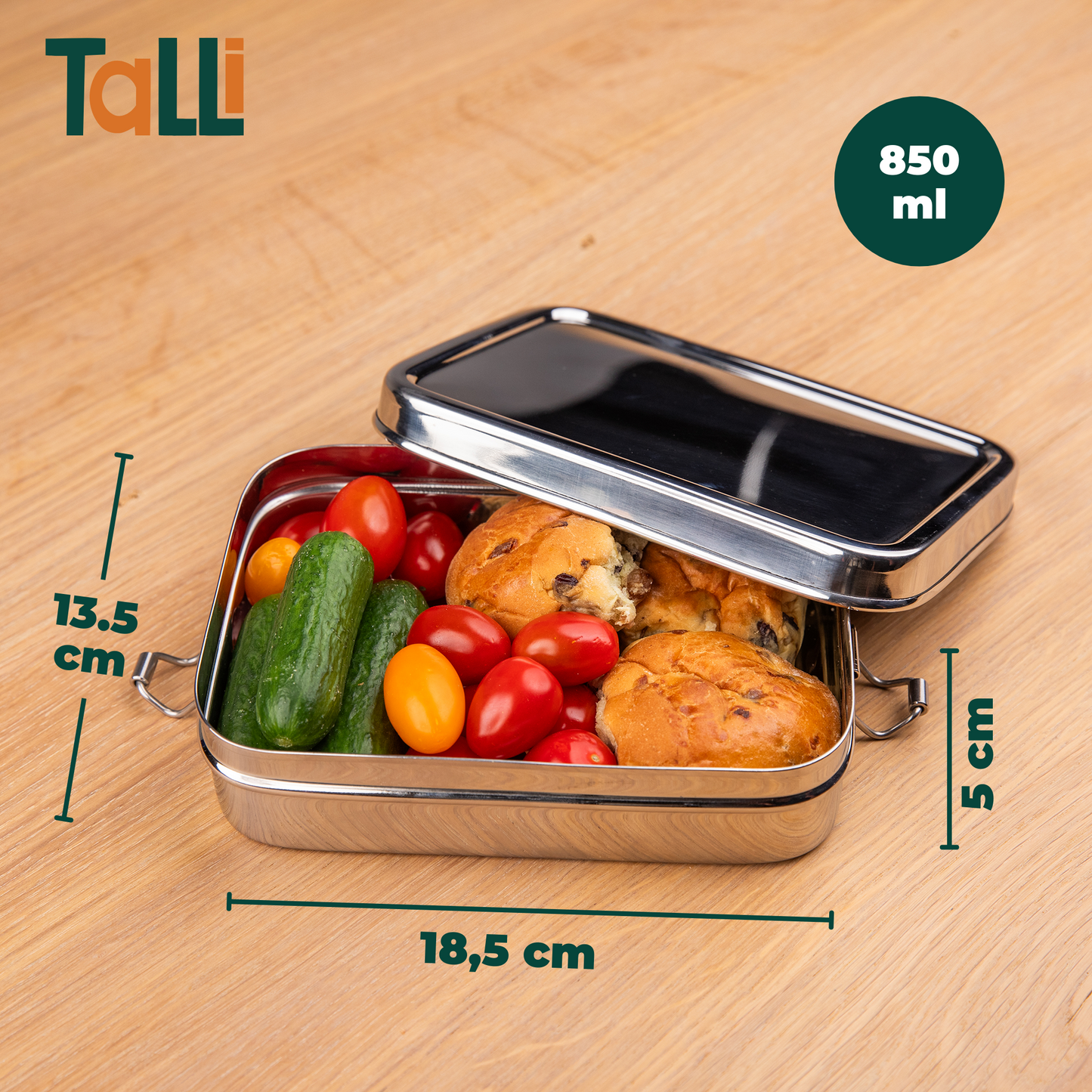 grote RVS lunchbox met afmetingen