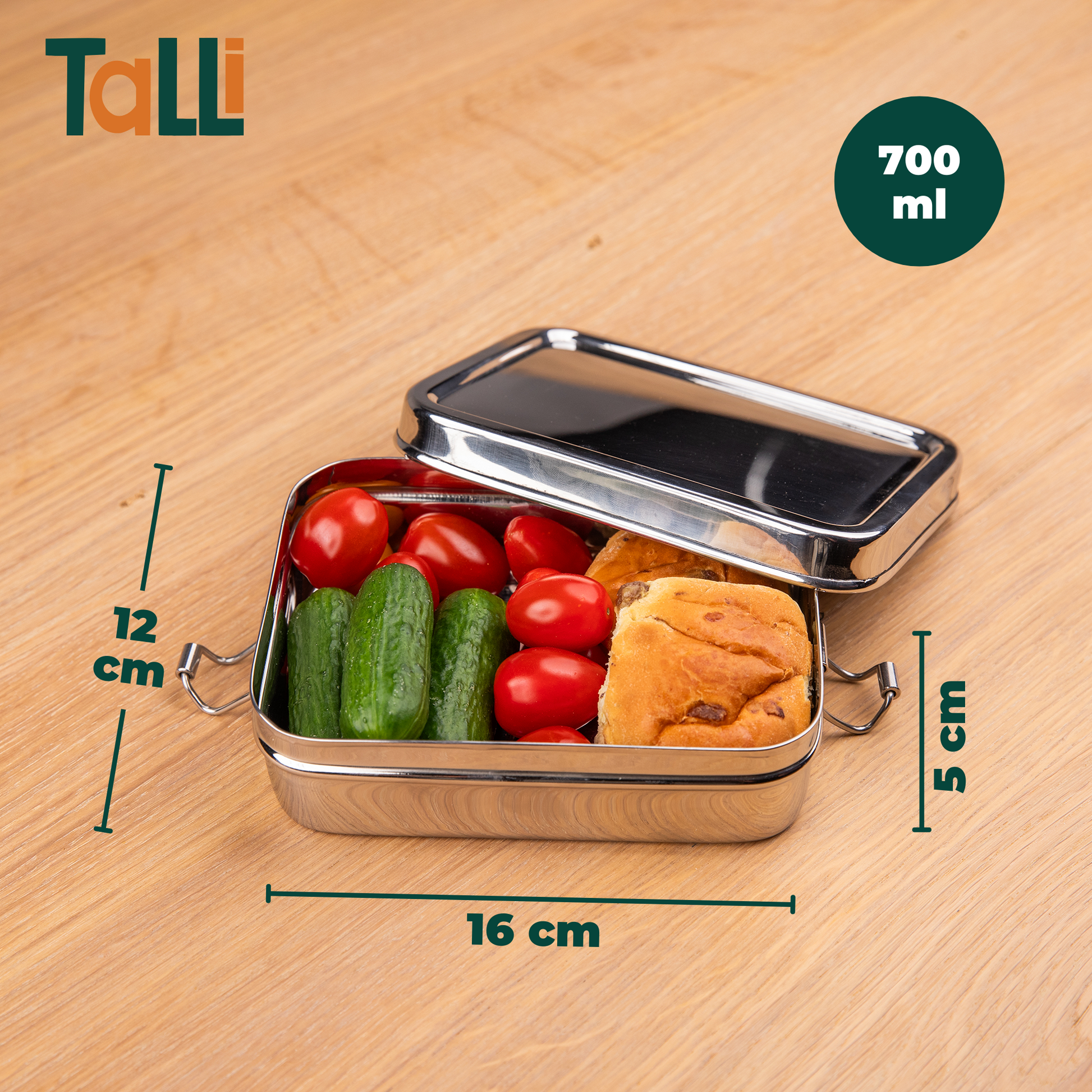 Medium RVS lunchbox met afmetingen