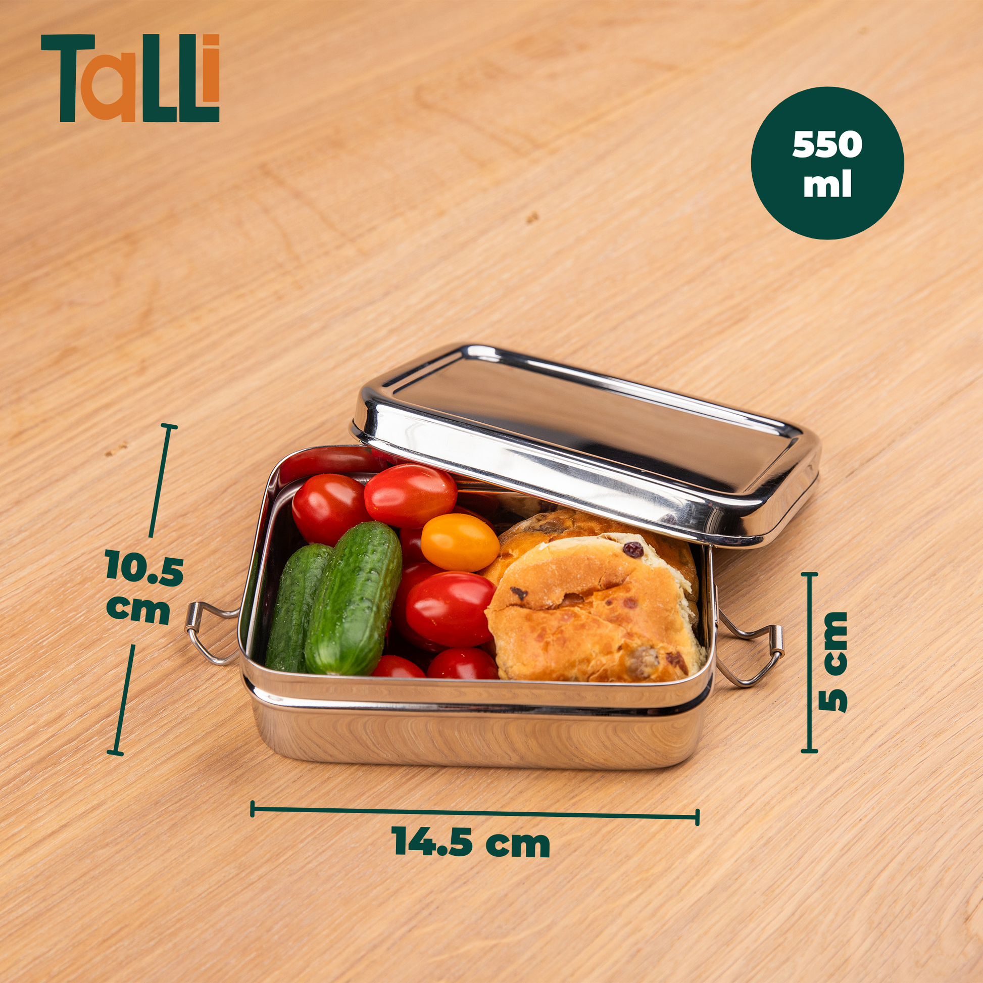 kleine RVS lunchbox met afmetingen